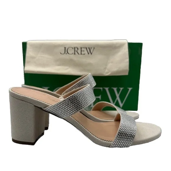 J Crew Sandal Lucie‎ double-strap block-heel sandals w crystals Size 10  BP318 - Picture 4 of 12